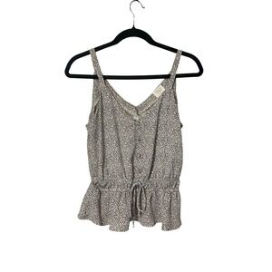 Sienna Sky Animal Print Peplum Tank Top Cream Black Medium Drawstring V-Neck